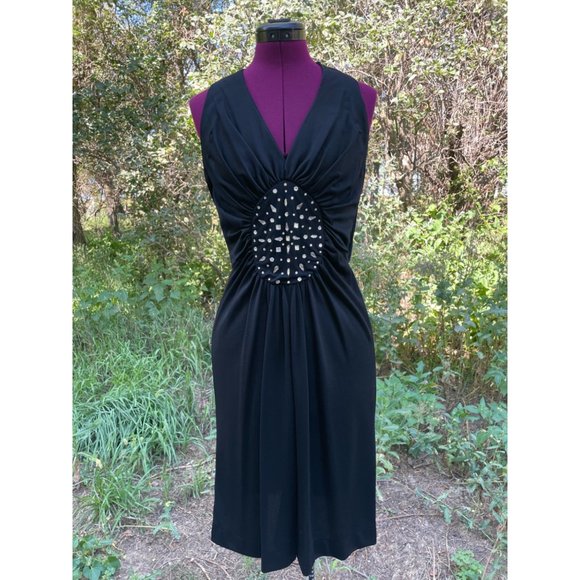 Vintage 1970s Slinky Black Dress With Glass Rhinestones S/M - Picture 15 of 16